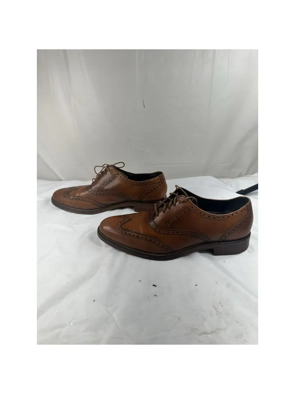 COLE HAAN COGNAC LEATHER WINGTIP BROGUE LACE UP OXFORD DRESS SHOES MEN'S 9.5M